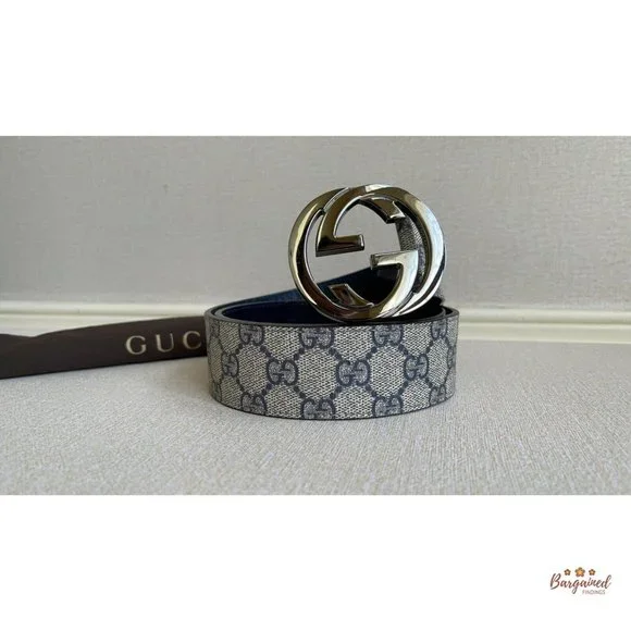 Auth GUCCI GG Supreme Interlocking G Buckle 34
